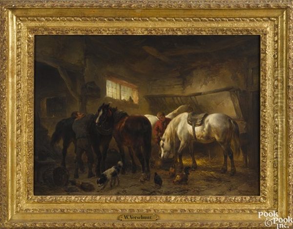 Stable Scene Oil Painting by Wouter Verschuur