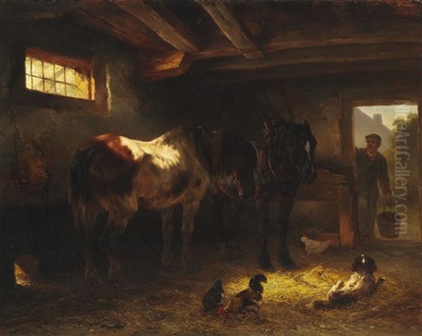 A Farmer Entering The Stable Oil Painting by Wouter Verschuur
