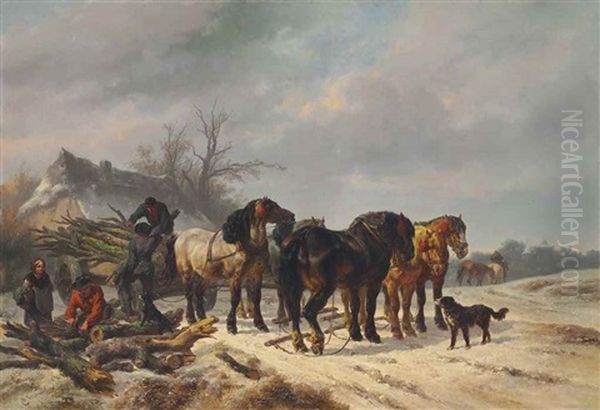 Gathering Wood Oil Painting by Wouter Verschuur