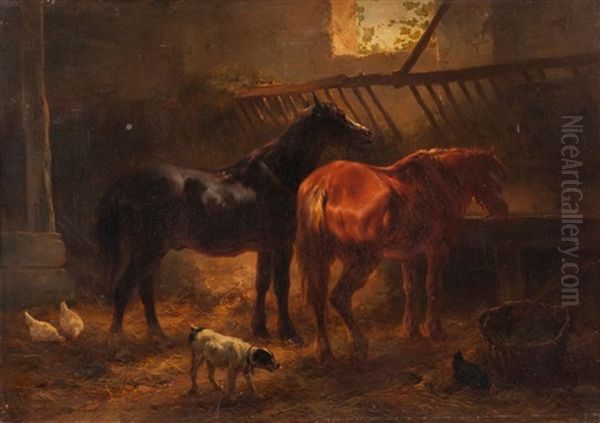 Chevaux A L'ecurie Oil Painting by Wouter Verschuur