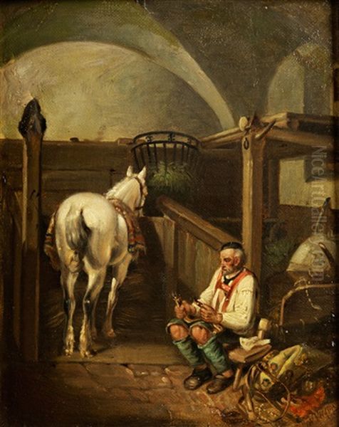 Der Schmied Im Pferdestall Oil Painting by Wouter Verschuur