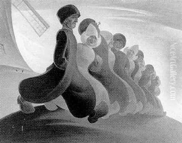 Dansers In Klederdracht Oil Painting by Charles, Verschuuren Jnr.