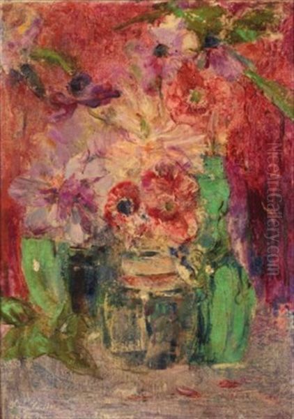 Poppies In A Ginger Jar Oil Painting by Floris Verster