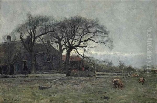 A Farm With Pigs Oil Painting by Floris Verster