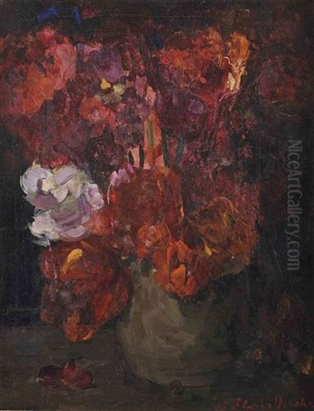 Donkere Tulpen: Dark Tulips Oil Painting by Floris Verster
