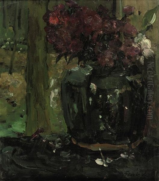 Gemberpot Met Klimroosjes En Floxen: Ginger Jar With Climbing Roses And Phloxes Oil Painting by Floris Verster