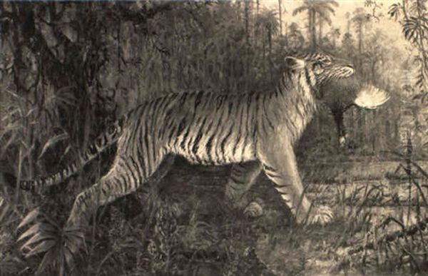 A Tiger And Its Prey Oil Painting by Henri Verstijnen