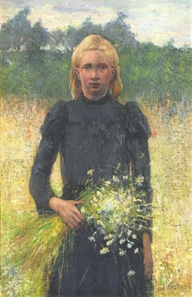 Meisje Met Veldbloemen Oil Painting by Theodor Verstraete