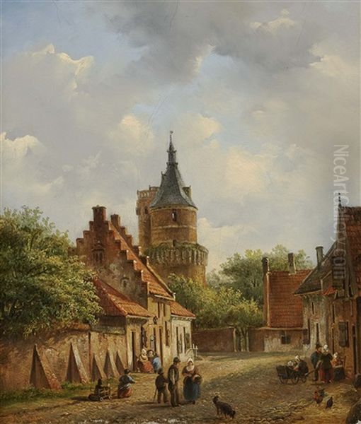 Dutch Street Scene Oil Painting by Pieter Gerard Vertin