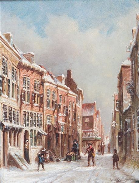 A Winter's Day In Dutch Town Oil Painting by Pieter Gerard Vertin