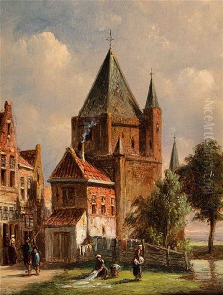 View Of Haarlem With Bleachfield Near The Amsterdamse Poort Oil Painting by Pieter Gerard Vertin
