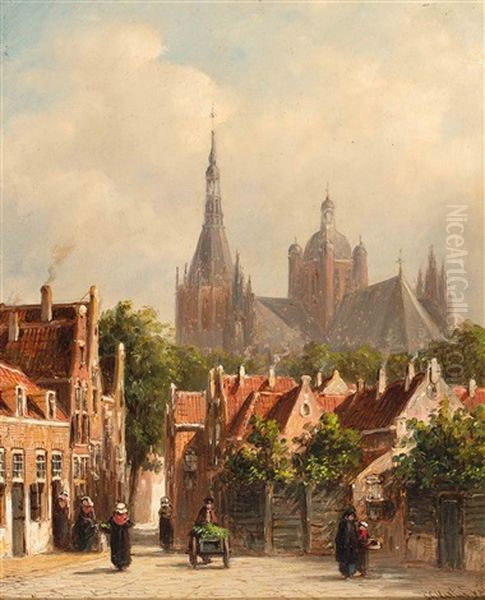 Sunny Street Near The Sint-janskathedraal, 's Hertogenbosch Oil Painting by Pieter Gerard Vertin