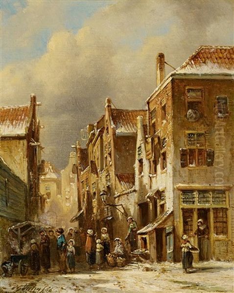 Winterlicher Markt In Einer Hollandischen Stadt Oil Painting by Pieter Gerard Vertin
