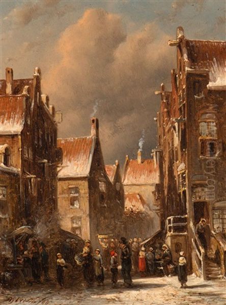 A Visit To The Market On A Wintery Day Oil Painting by Pieter Gerard Vertin