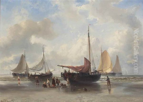 Activities On The Beach Oil Painting by Maurits Verveer