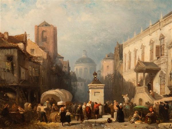 Marche Public A Amsterdam Oil Painting by Salomon Leonardus Verveer