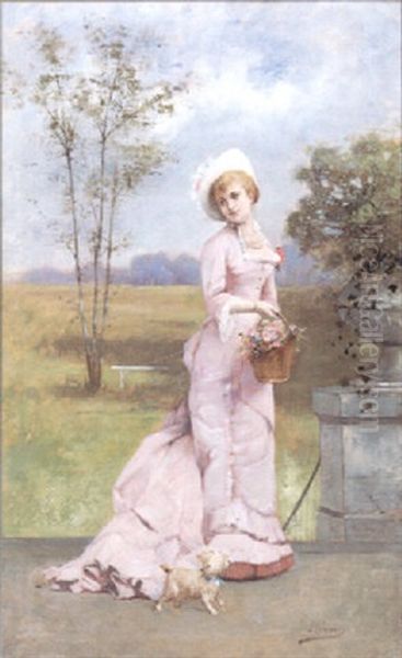 Dame Op Een Terras Oil Painting by Louis Charles Verwee