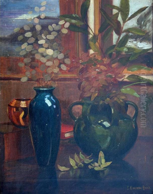 Still Life Of Bowls With Lunaria Oil Painting by Edward Kington Brice