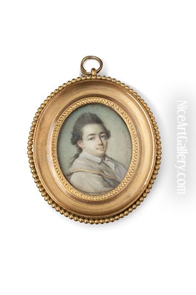 Portrait D'homme En Manteau Beige A Bord Dore, Col De La Chemise Ouverte, En Buste De Trois-quarts A Droite Oil Painting by Antoine Vestier