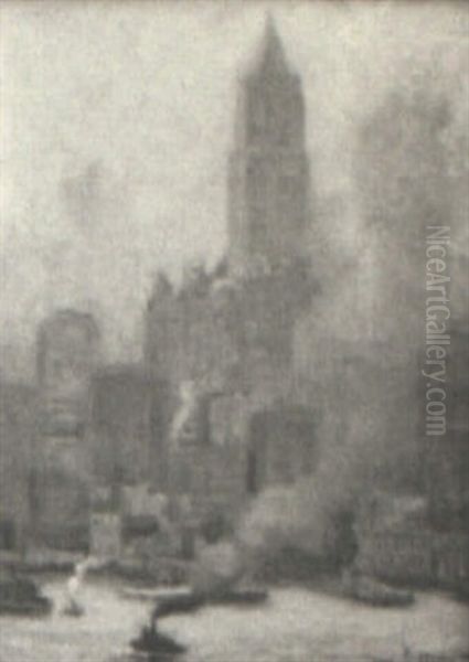 New York City Harbor Oil Painting by Charles Vezin