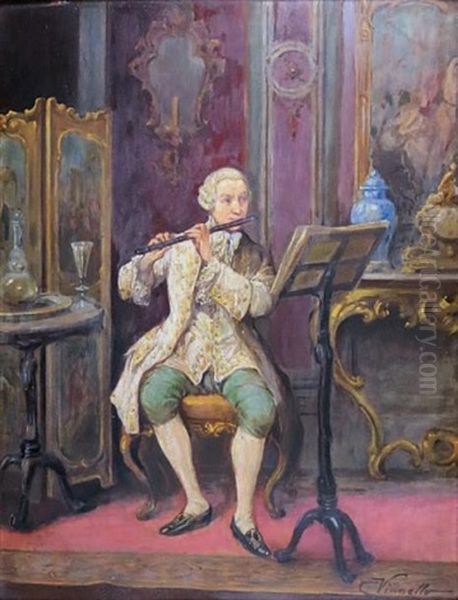 Le Joueur De Flute Traversiere Oil Painting by Cesare Vianello