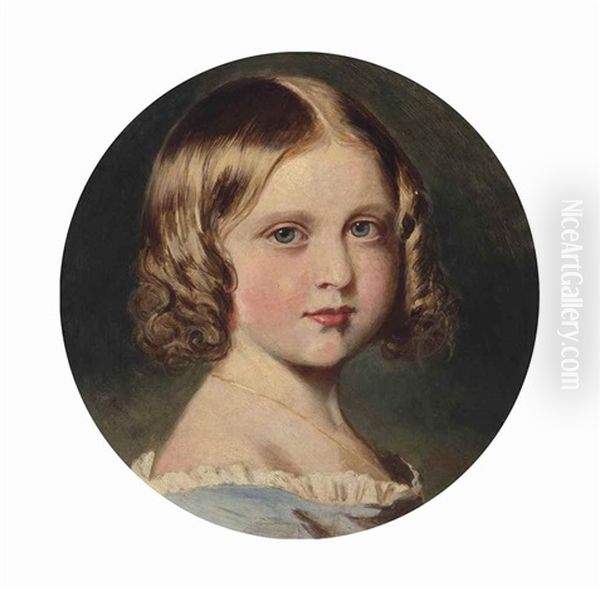 Portrait Of Princess Louise (1848-1939), Head And Shoulders, In A Blue Dress (after Franz Xavier Winterhalter) Oil Painting by H.M. Queen The Victoria