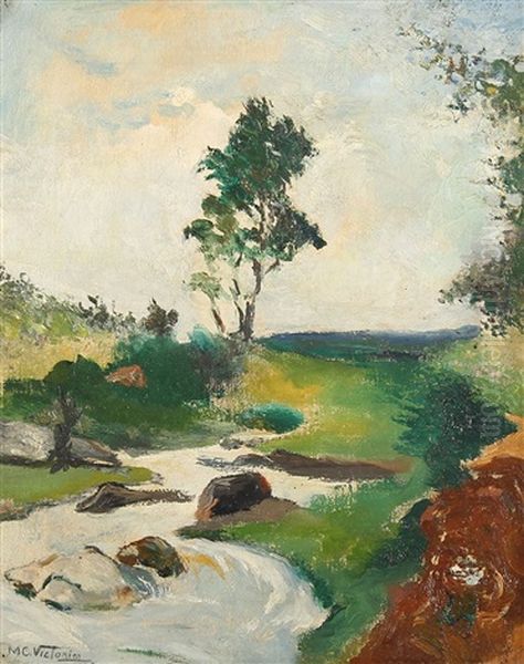 Paisaje Con Arroyito Oil Painting by Miguel Carlos Victorica