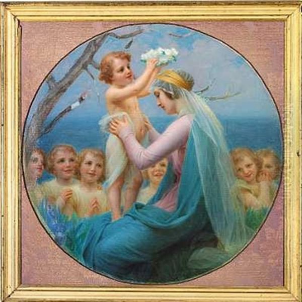 Maria Krones Med En Blomsterkrans Af Et Englebarn Oil Painting by Enric Monserday Vidal