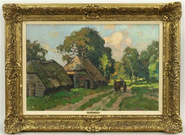 Boerderij Aan Landweg Met Paard En Wagen Oil Painting by Bernard, Ben Viegers