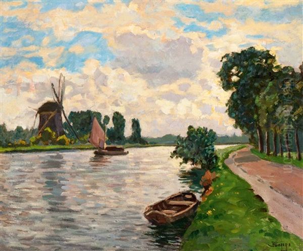 View Of A Canal By Sunset Oil Painting by Bernard, Ben Viegers