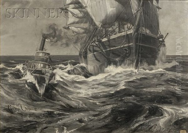 View Of The Clipper Ship Shenandoah Assisted By The Kitty Murphy Oil Painting by Carlos Vierra