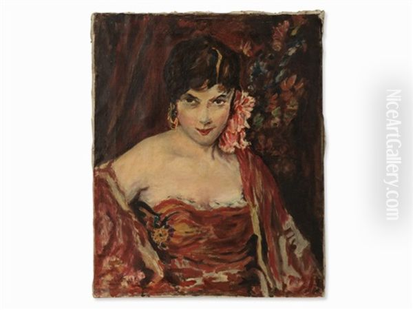 Portrait Of A Spanish Lady Oil Painting by Bertalan (Bartholomaus) Vigh