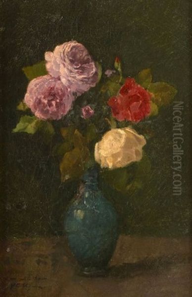 Bouquet De Roses Dans Un Vase Oil Painting by Victor-Alfred-Paul Vignon