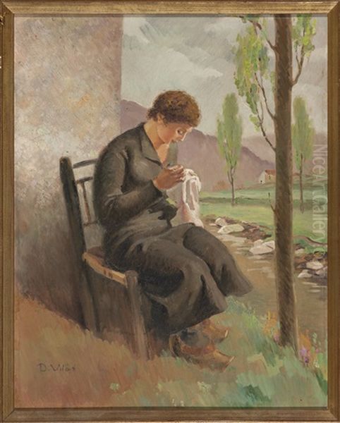 Joven Cosiendo Oil Painting by Darius Vilas