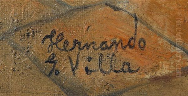 Figure Playing Guitar In Front Of A Church Oil Painting by Hernando Gonzallo Villa