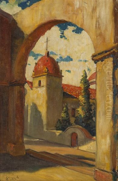 Twilight, Mission Scene Oil Painting by Hernando Gonzallo Villa