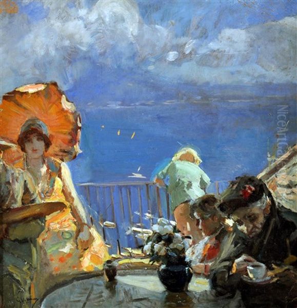 Figure In Terrazza Oil Painting by Gennaro Villani