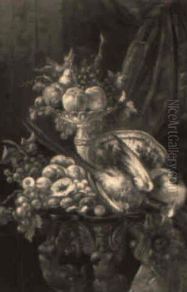 Still Life With Fruit, Bird And Pumpkin Oil Painting by Emmanuel Villanis