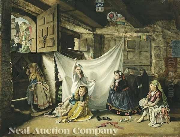 Mardi Gras- Children Dressing For Thecarnival Oil Painting by Charles Bridgman