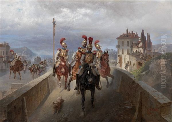 Retreat Of The Napoloeonic Troops Oil Painting by Bogdan Pavlovich Villevalde