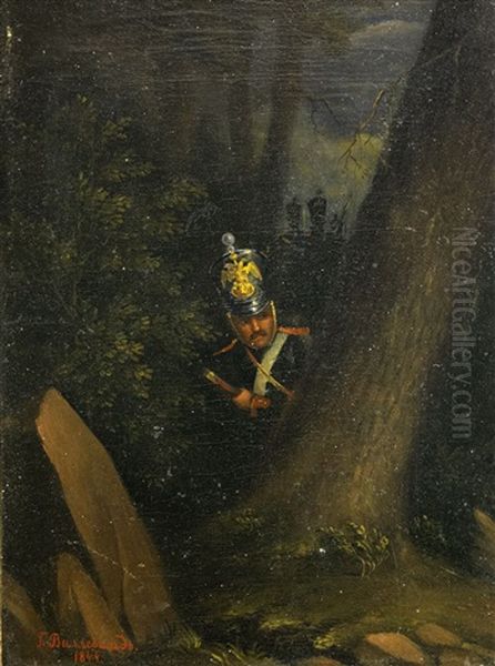Soldiers Advancing Through A Forest At Night Oil Painting by Bogdan Pavlovich Villevalde