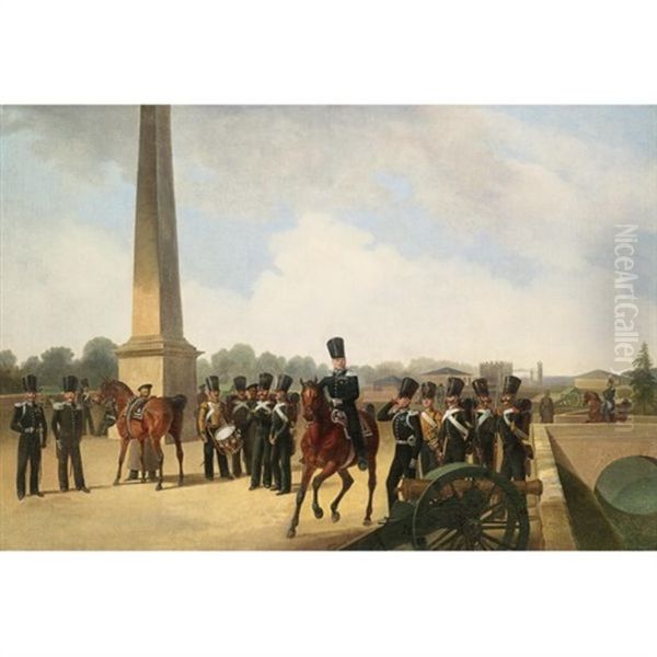 Lifeguards On Constable Square, Gatchina Oil Painting by Bogdan Pavlovich Villevalde