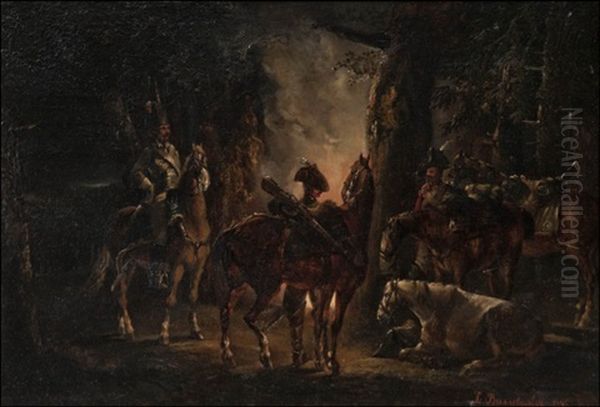 Resting Soldiers Oil Painting by Bogdan Pavlovich Villevalde