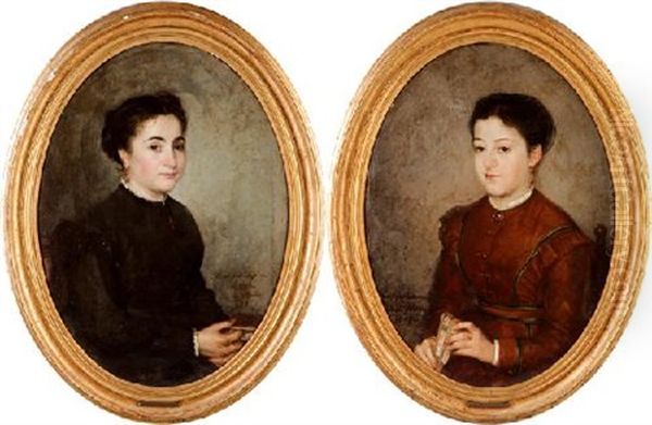 Retratos De La Prima (+ La Hermana Del Pintor; Pair) Oil Painting by Ricardo de Villodas de la Torre