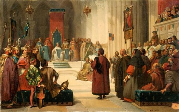 L'audience Du Roi Oil Painting by Auguste Jean Bapt. Vinchon