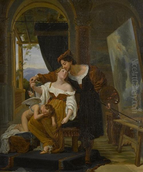 A Painter And His Muse Oil Painting by Auguste Jean Bapt. Vinchon
