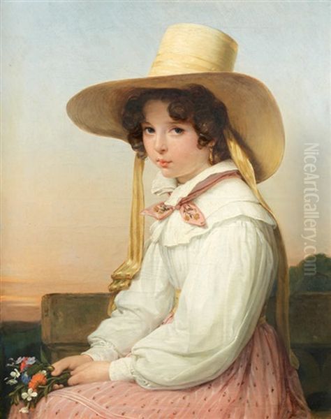 Portrait De Nency Destouches Jeune Fille Oil Painting by Auguste Jean Bapt. Vinchon