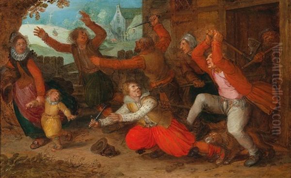 Peasants Expelling Spanish Soldiers From Their House Oil Painting by David Vinckboons I