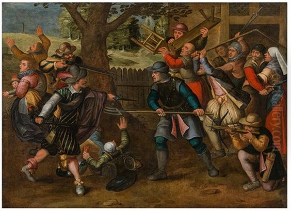 Boerenvreughd: Fight Of The Peasants Against The Spaniards Oil Painting by David Vinckboons I
