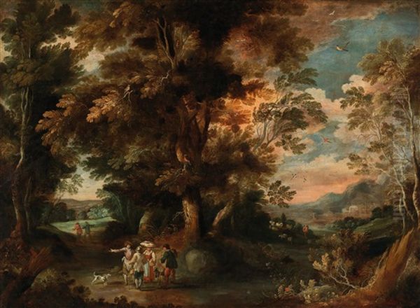 A Wooded Landscape With Travellers Oil Painting by David Vinckboons I